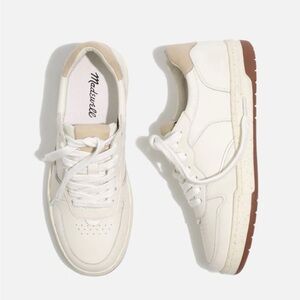 Madewell Court White and Tan Leather Sneakers